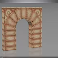 3D Rendered Arch Structure With Block Brick Pattern And Reflective Surface On Dark Background