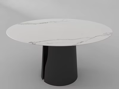 Modern Round Dining Table With White Marble Top And Black Base 3d model