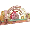 Childhood Theme Photo Spot with Pony Characters Arch Decoration Golden Frame and Props