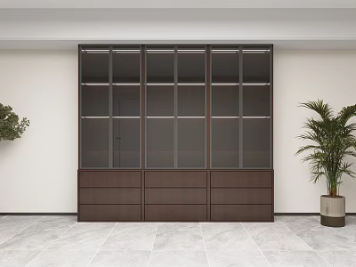 Modern Wine Cabinet With Glass Doors And Wooden Drawers In Sleek Interior 3d model
