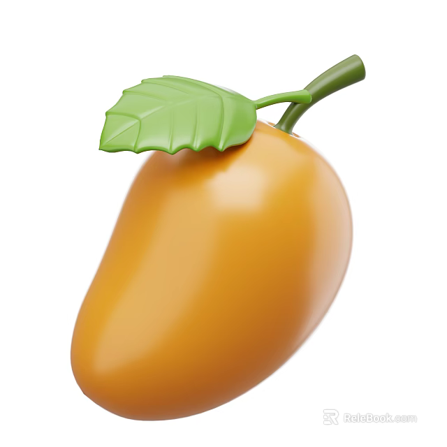 Juicy Ripe Mango with Green Leaf and Stem Orange Yellow Smooth Surface Tropical Fruit 3d model 