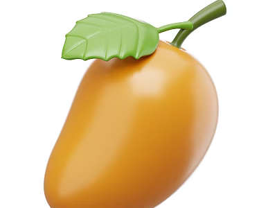 Juicy Ripe Mango with Green Leaf and Stem Orange Yellow Smooth Surface Tropical Fruit 3d model