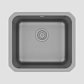 Modern Stainless Steel Square Kitchen Sink with Integrated Drain and Smooth Surface 3d model