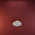 Elegant Crystal Chandelier Hanging Against Red Background With Modern Decorative Design