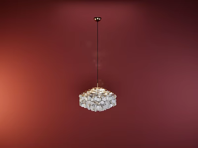 Elegant Crystal Chandelier Hanging Against Red Background With Modern Decorative Design 3d model
