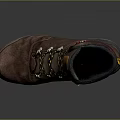 Brown Leather Hiking Boots With Thick Sole Yellow Laces And Orange Tag