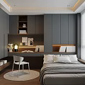 Modern Tatami Bedroom Interior Design With Bed Desk Built in Bookshelf And Window