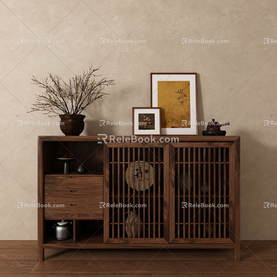 New Chinese Zen Sideboard Dried Branches Flower Frame Ornaments 3d model