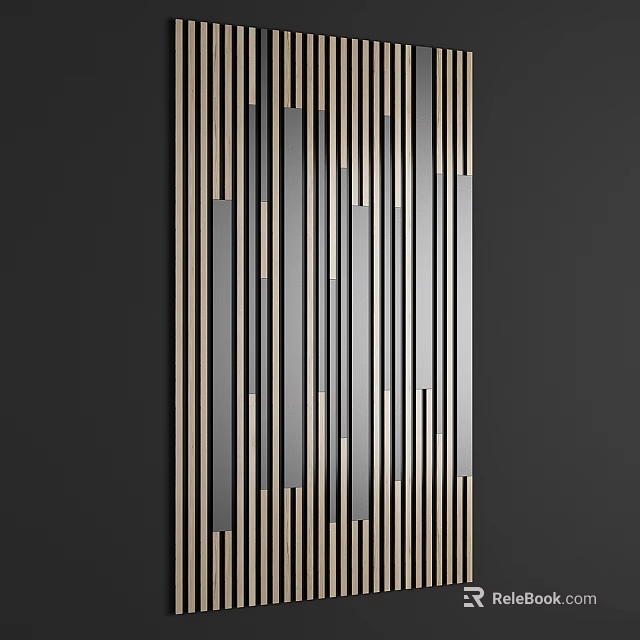 Modern Vertical Striped Wall Hanging With Wooden And Metal Decorative Elements For Home 3d model 