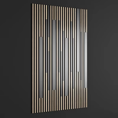 Modern Vertical Striped Wall Hanging With Wooden And Metal Decorative Elements For Home 3d model
