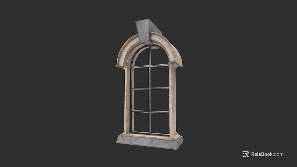Stone Arched Window Featuring Classical Design And Grid Pane Structure 3d model 