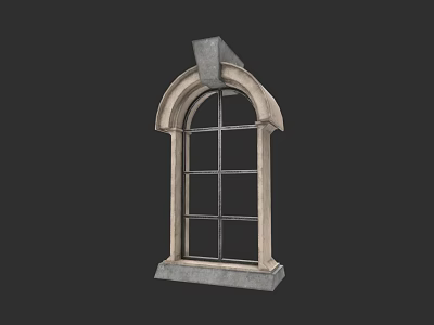 Stone Arched Window Featuring Classical Design And Grid Pane Structure 3d model