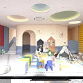 Colorful Kindergarten Indoor Playroom With Teepee Tent Play Mats Toys And Decorative Walls
