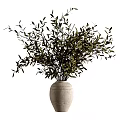 Textured Ceramic Vase With Lush Green Olive Branches For Home Interior Decor 3d model