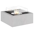 Modern Round and Square Fireplace Designs with Concrete Black Metal Bases Glass Screens and Flames