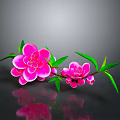 Decorative Pink Flower Branch With Green Leaves And Reflection For Home Decor
