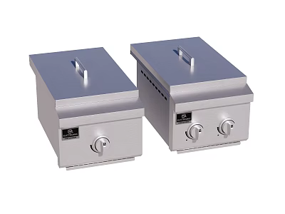 Two Stainless Steel Commercial Kitchen Appliances With Lids And Control Knobs 3d model