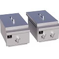 Two Stainless Steel Commercial Kitchen Appliances With Lids And Control Knobs