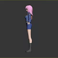 Game and Movie Character With Pink Hair Blue Jacket Shorts And Gray Boots