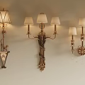 Vintage European Style Golden Metal Wall Lamps With Ornate Design And Lampshades