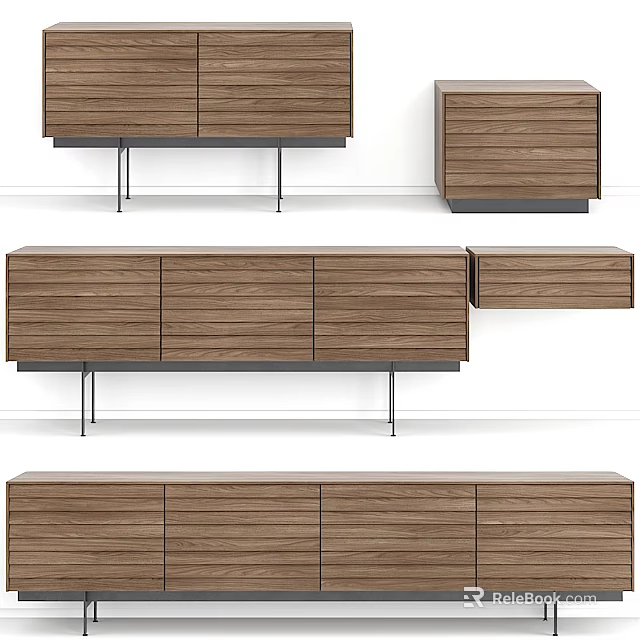 Modern Wooden Dresser With Multiple Drawers And Sleek Metal Legs Design 3d model 