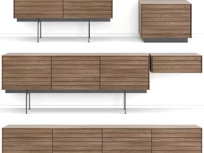 Modern Wooden Dresser With Multiple Drawers And Sleek Metal Legs Design 3d model