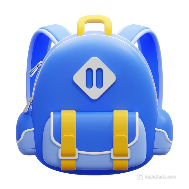 Cute Blue Backpack With Yellow Straps And White Logo In 3D Design 3d model