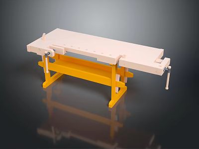 Professional Workbench Equipment With White Tabletop Yellow Frame And Adjustable Clamps 3d model