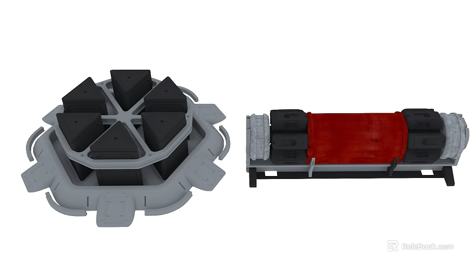 Industrial Equipment Featuring Circular Base Modular Black Components And Red Operating Platform 3d model 