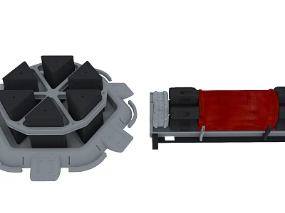 Industrial Equipment Featuring Circular Base Modular Black Components And Red Operating Platform 3d model