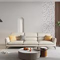 Light Beige Three Seater Sofa In Modern Living Room With Cushions