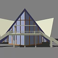 Modern Architectural Design With Unique Geometric Shape White Facade And Large Glass Windows 3d model