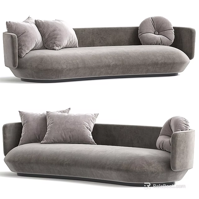Comfortable Modern Gray Velvet Sectional Sofa With Soft Cushions And Armrests 3d model