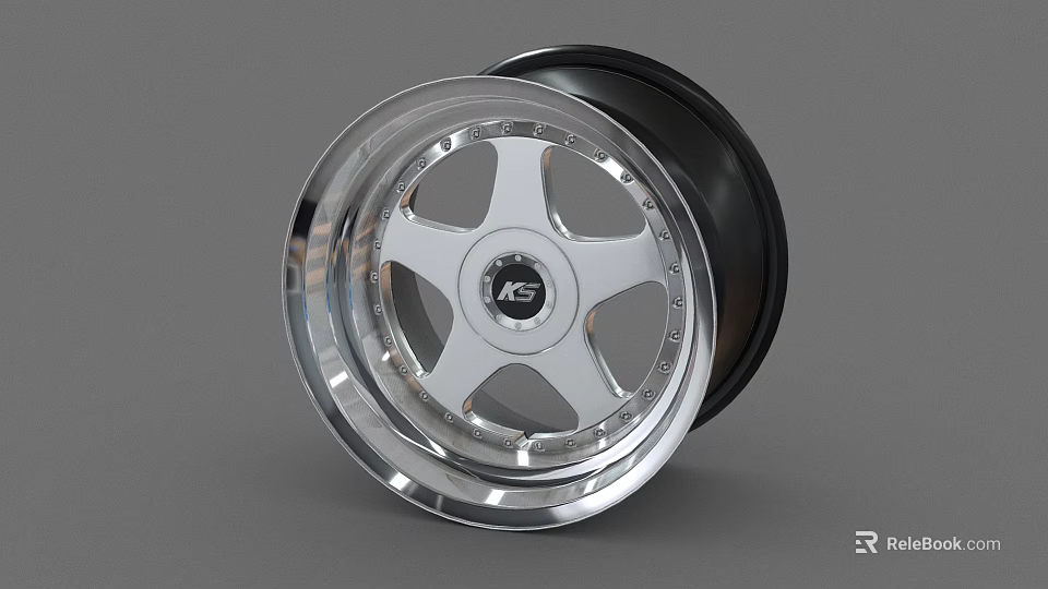 Sleek Silver Car Wheel With Black Tire KS Logo And Modern Rim Design For Vehicles 3d model 
