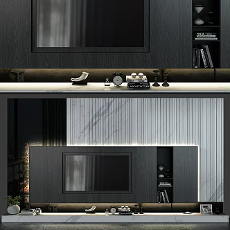 Modern TV background wall TV wall suit decoration books figurines 3d model