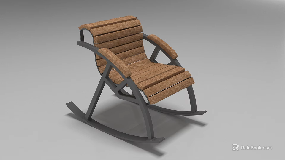 Modern Wooden Leisure Rocking Chair With Metal Frame And Comfortable Design 3d model 