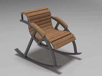 Modern Wooden Leisure Rocking Chair With Metal Frame And Comfortable Design 3d model