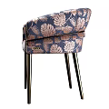 Modern Accent Chair With Tropical Leaf Pattern Navy Blue Fabric And Black Metal Legs
