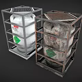 Rusty and New Hydrogen Storage Tanks in Metal Frames with Labels 3d model