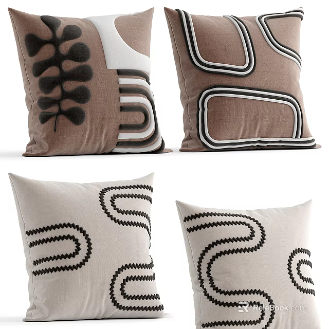 Modern Decorative Throw Pillows with Geometric Patterns and Neutral Tones for Home Decor 3d model 