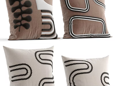 Modern Decorative Throw Pillows with Geometric Patterns and Neutral Tones for Home Decor 3d model