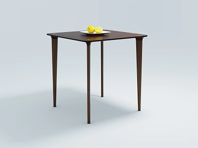 Stylish Dark Wood Square Coffee Table With White Plate And Yellow Lemons 3d model