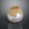 Traditional Ceramic Sculpture Carving with Detailed Cracked Surface and Golden Restored Artistic Patterns