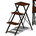 Sturdy Folding Step Ladder With Wooden Steps And Metal Frame For Household Use