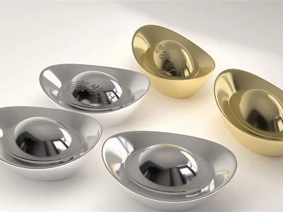 Five Shiny Gold And Silver Metal Jewelry Ingot Pieces With Smooth Glossy Surface 3d model Five Shiny Gold And Silver Metal Jewelry Ingot Pieces With Smooth Glossy Surface 3d model