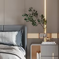 Minimalist Modern Bedroom Interior With Gold Accent Strip And Decorative Ball On Nightstand