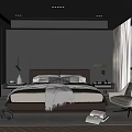 Modern Bedroom Interior With Dark Walls Minimalist Headboard Nightstands Table Lamps And Accent Chair