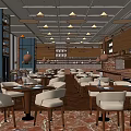 Elegant Restaurant Interior With Wooden Tables White Chairs Pendant Lights And Marble Flooring
