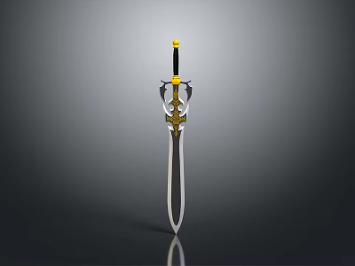 The Decorative Sword With Yellow Hilt Top Black Part And Silver Blade 3d model