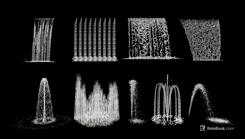 Various Water Fountain Designs With Different Spray Patterns And Styles 3d model 